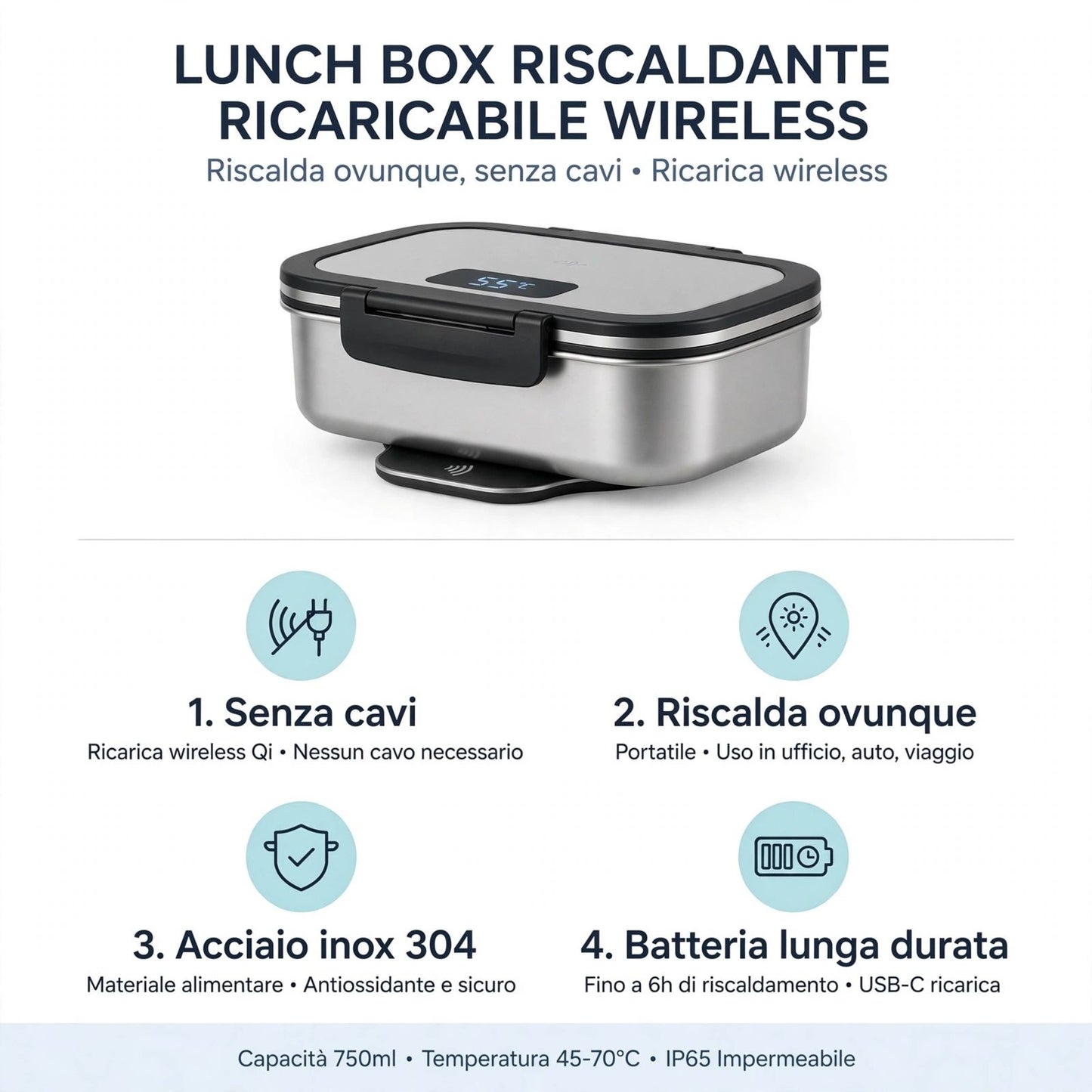 AuraBox PRO - Scaldavivande Ricaricabile Senza Fili